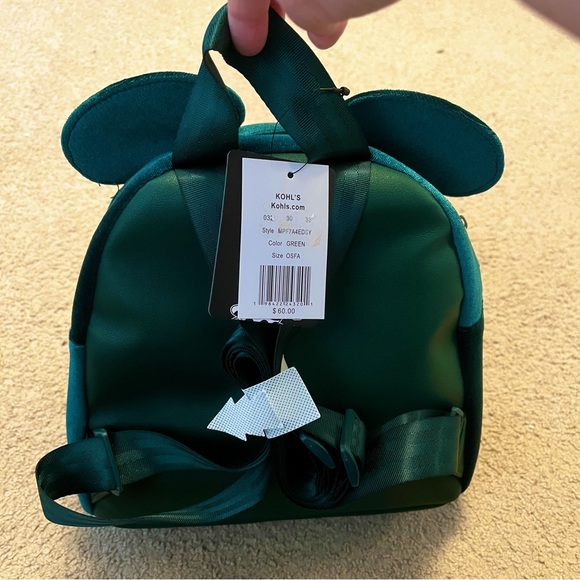 NWT Disney Minnie Mouse Green Velvet Ear Backpack with Shimmery Bow - Picture 2 of 4